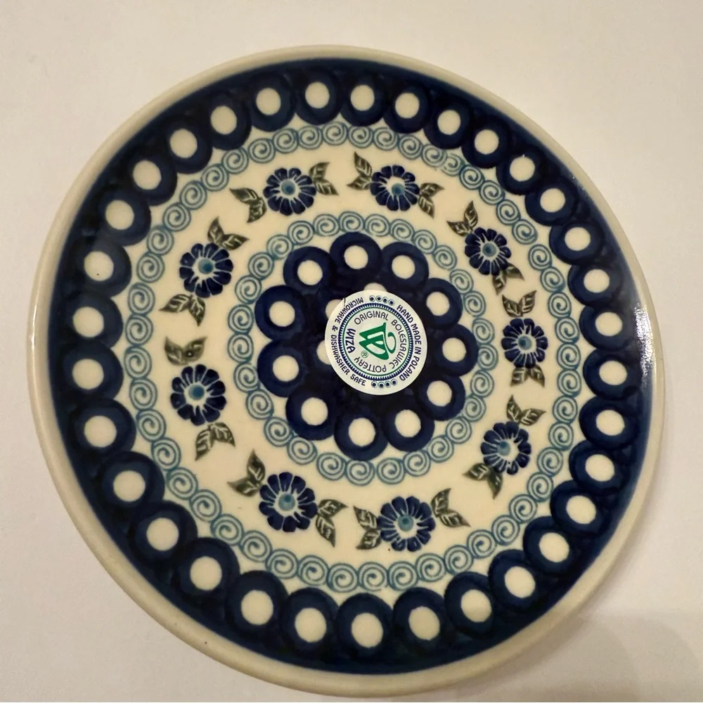 POLISH POTTERY NEW SALAD PLATE BLUE WHITE DINING DINNER HOME BOLESLAWIEC NWT